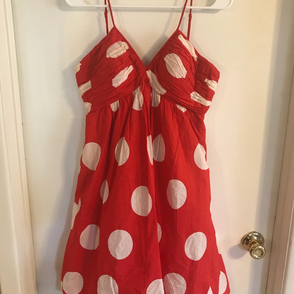 Red dress with white polka dots
